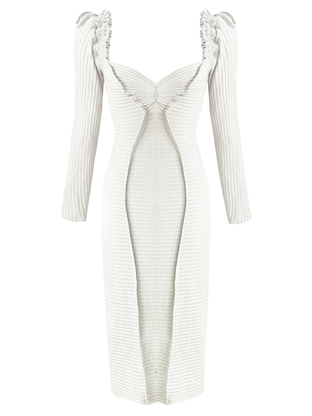 Georgia Hardinge Blaze Dress Ivory jersey rib bodycon fitted midi long sleeve white