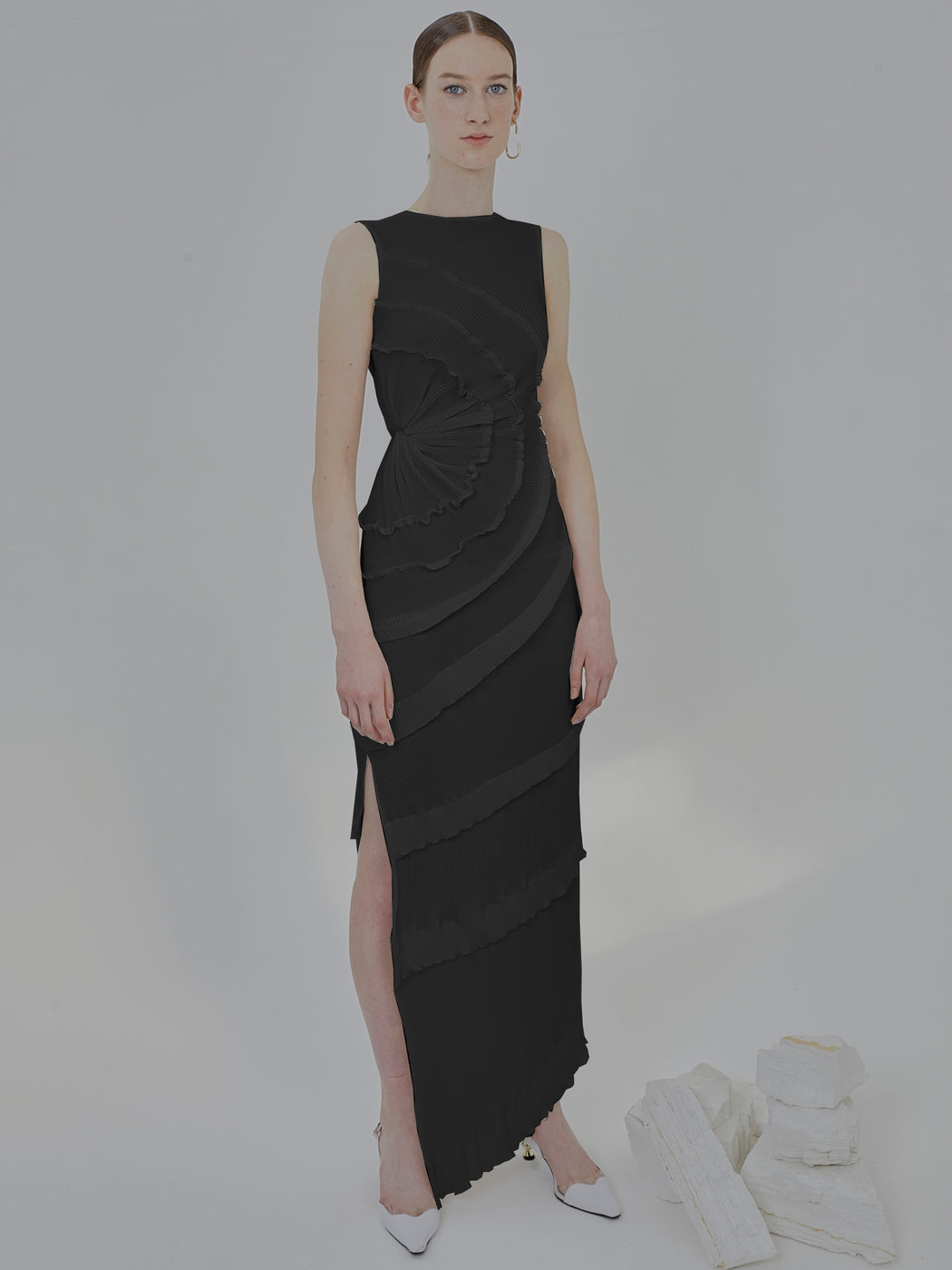 Georgia Hardinge Opal Dress Black tie pleated unique floor length gown event