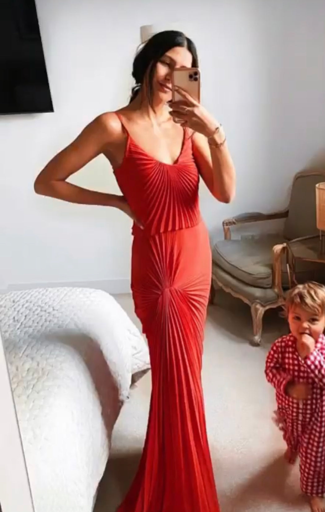 Georgia Hardinge Red Dazed Dress maxi floor length strappy pleated bestseller wedding guest formal gown tijan mazour