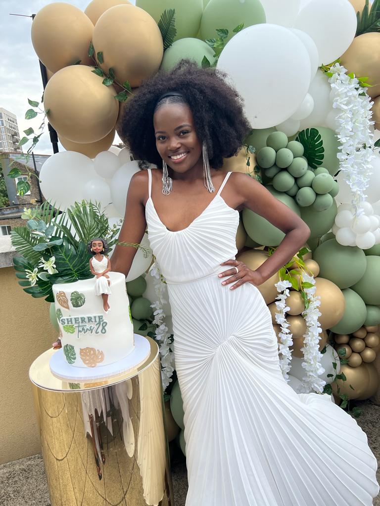 Sherrie Silver wears the Dazed Dress in ivory for her birthday party