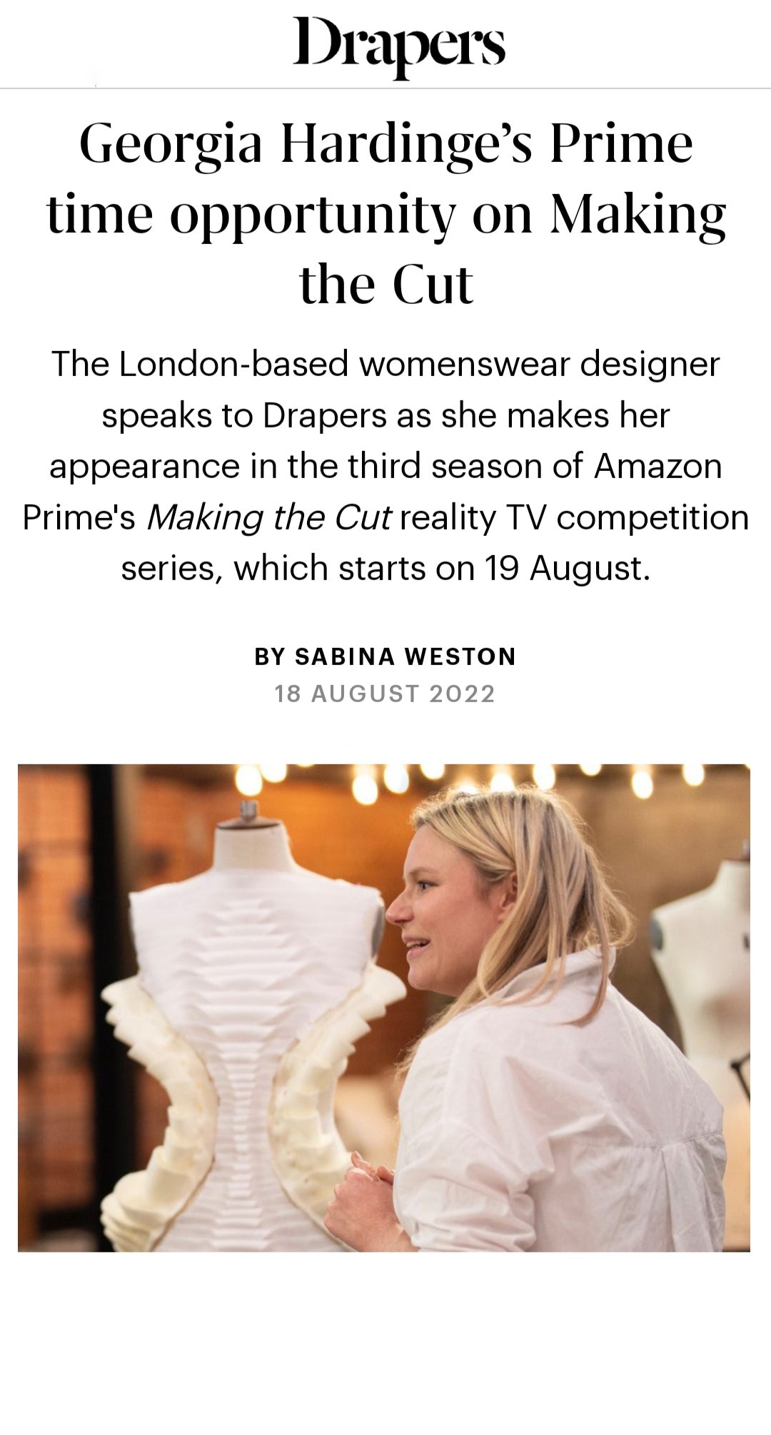 Drapers interview Georgia Hardinge about her experience on Making the