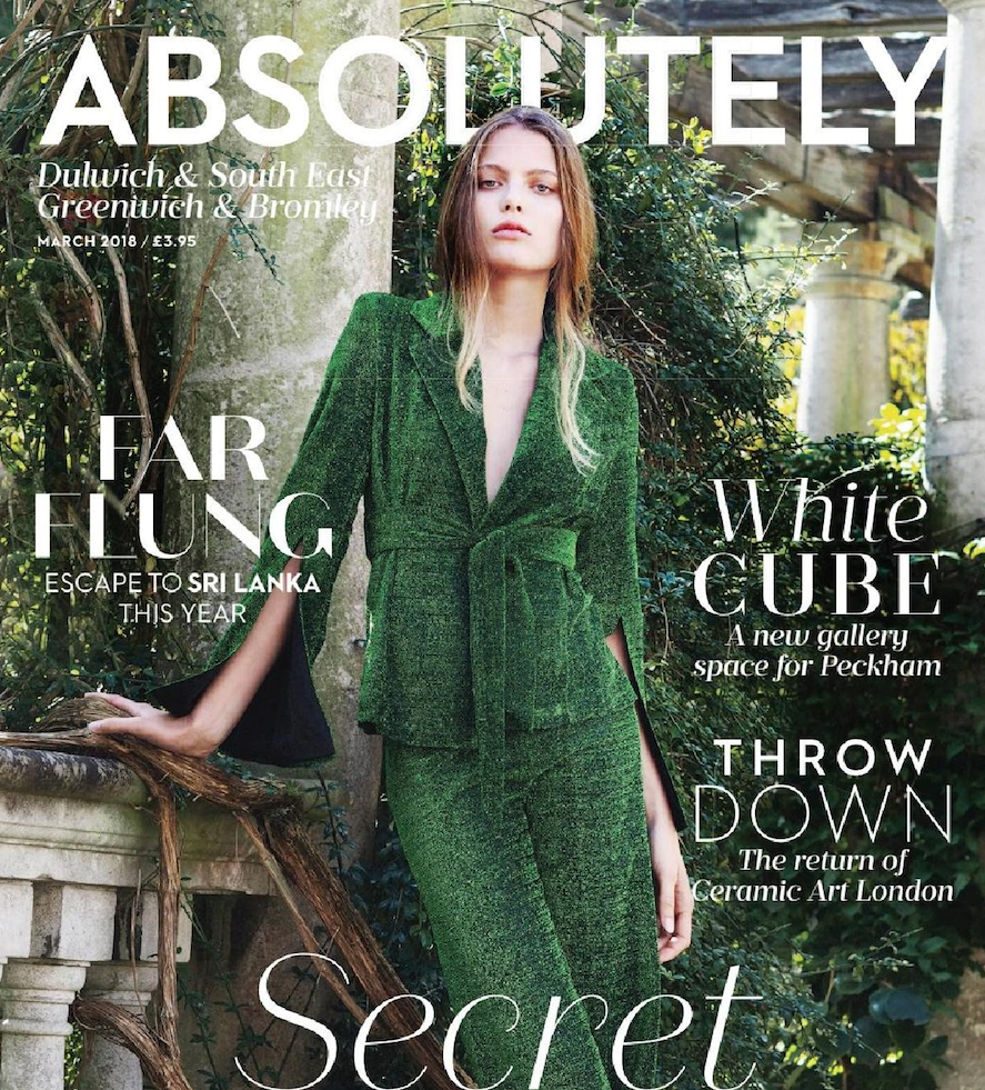 Georgia Hardinge SS18 Emerald Suit featured on the cover of Absolutely Magazine