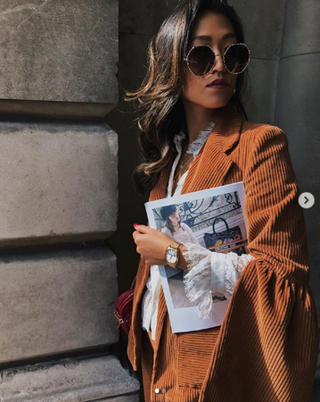 Felicia Evalina wears AW18 Sinclair Suit at LFW