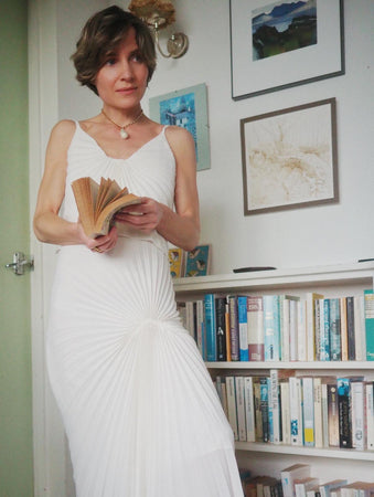Julia Rebaudo wears her Sustainable Dazed Dress to support GH Age UK Charity Campaign