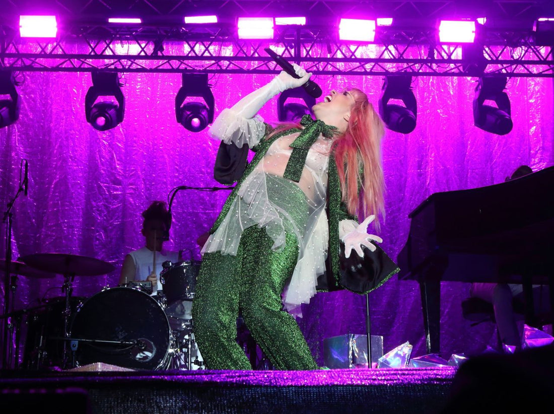 Paloma Faith wears SS18 Palm Suit on stage at Standon Calling