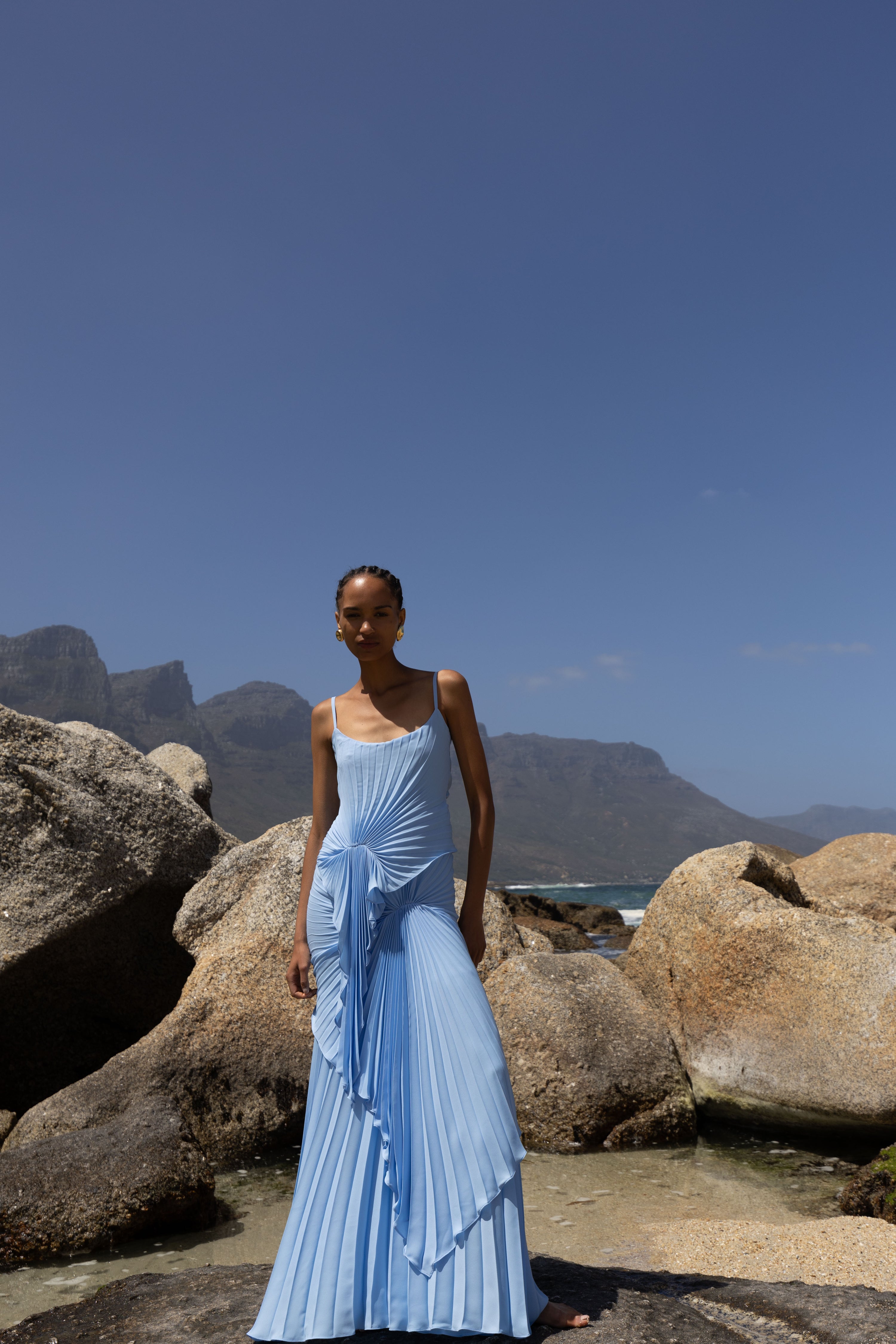 georgia hardinge pleated blue dress Torrent Dress Floor Length