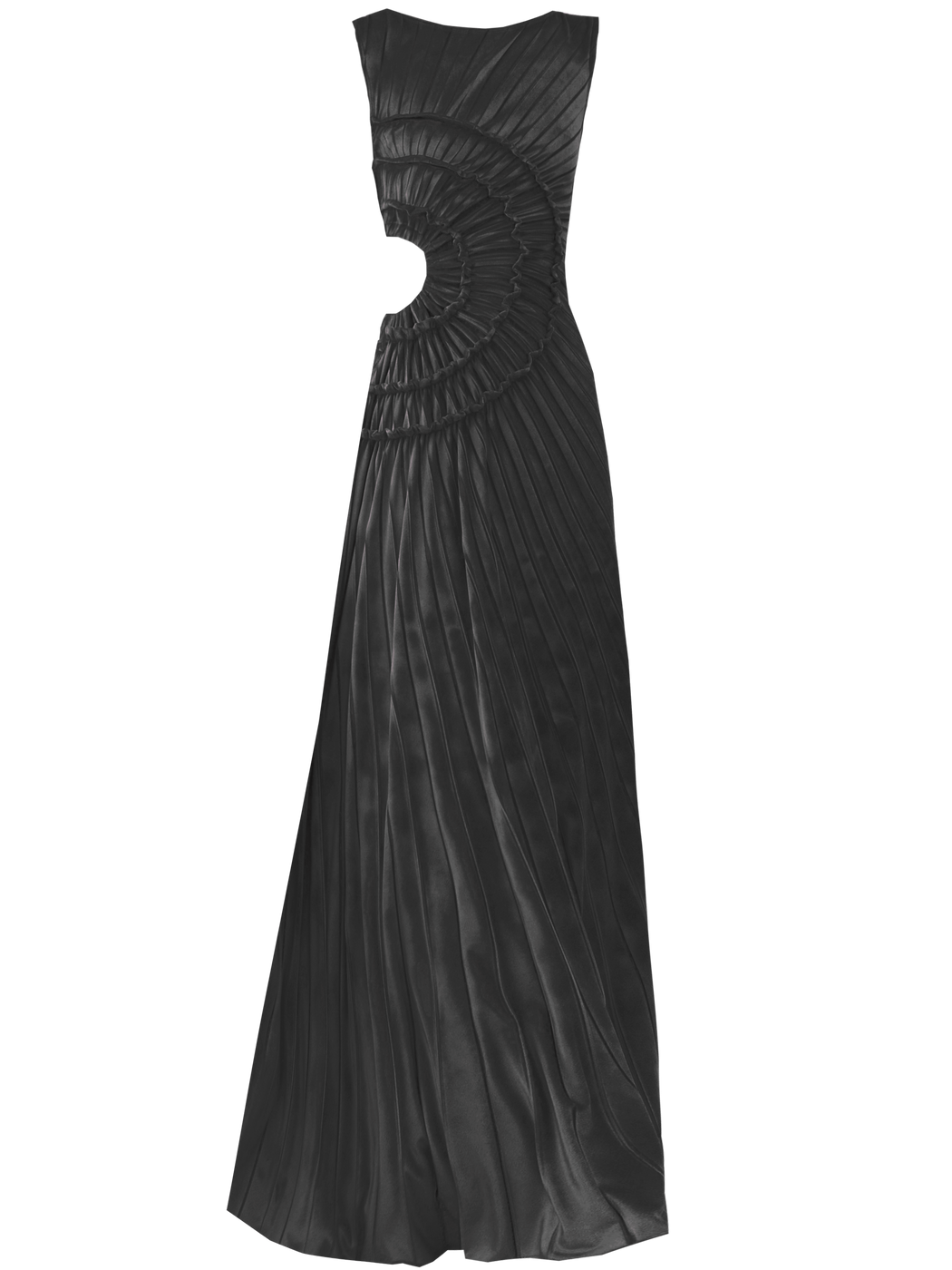 Black velvet pleated dress with sunray design on the side