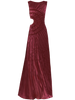 Merlot colored dress with a pleated design and unique gathered front detail