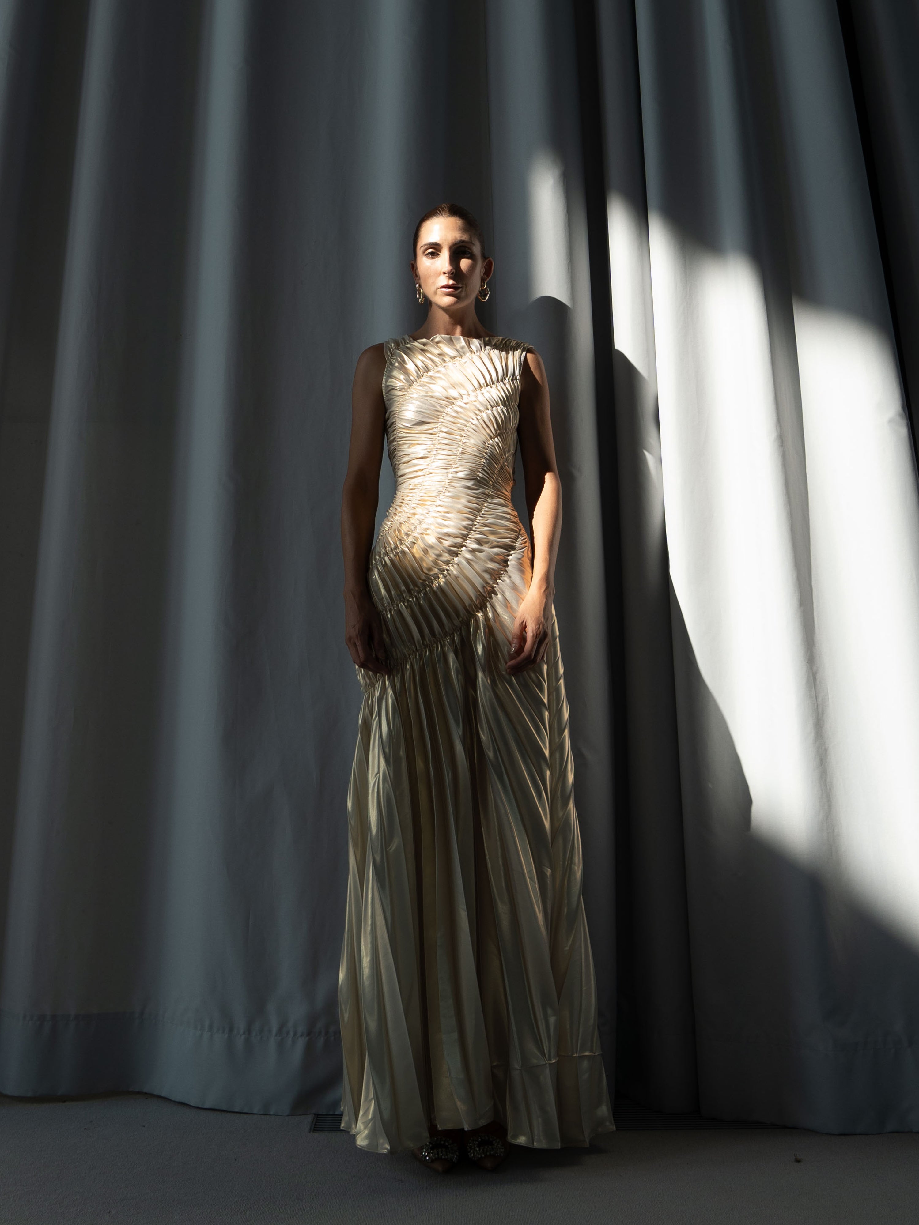 Georgia Hardinge - Shop - Fossil Dress Floor Length Metallic UK12 / Ivory Gold Metallic Georgia Hardinge - Shop - Fossil Dress Floor Length Metallic UK12 / Ivory Gold Metallic