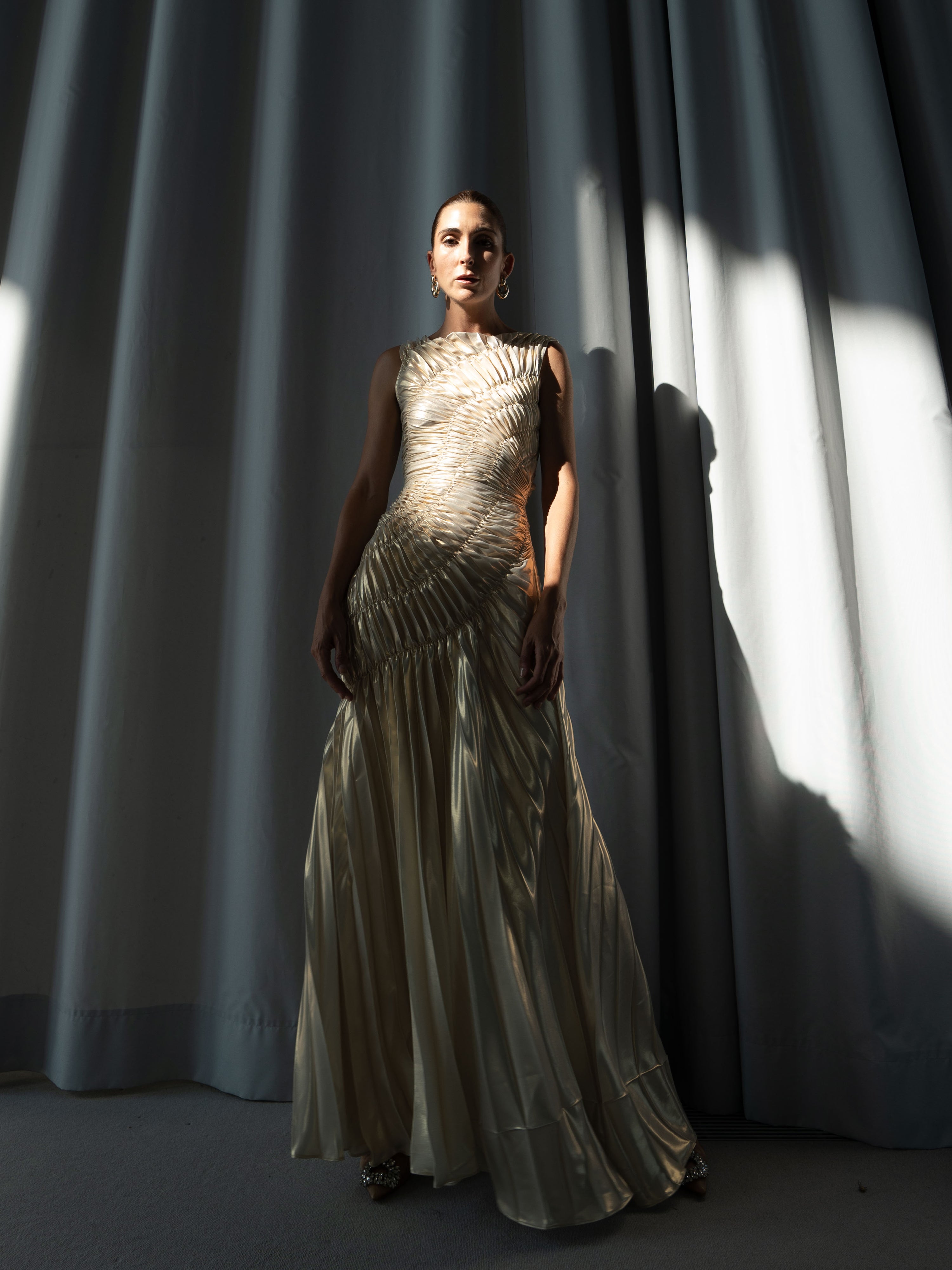 Georgia Hardinge - Shop - Fossil Dress Floor Length Metallic UK12 / Ivory Gold Metallic Georgia Hardinge - Shop - Fossil Dress Floor Length Metallic UK12 / Ivory Gold Metallic