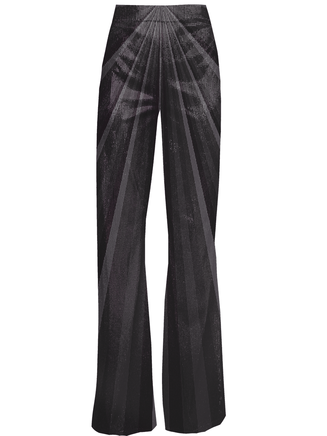 Black sequin trouser with array of sunray stripes pattern