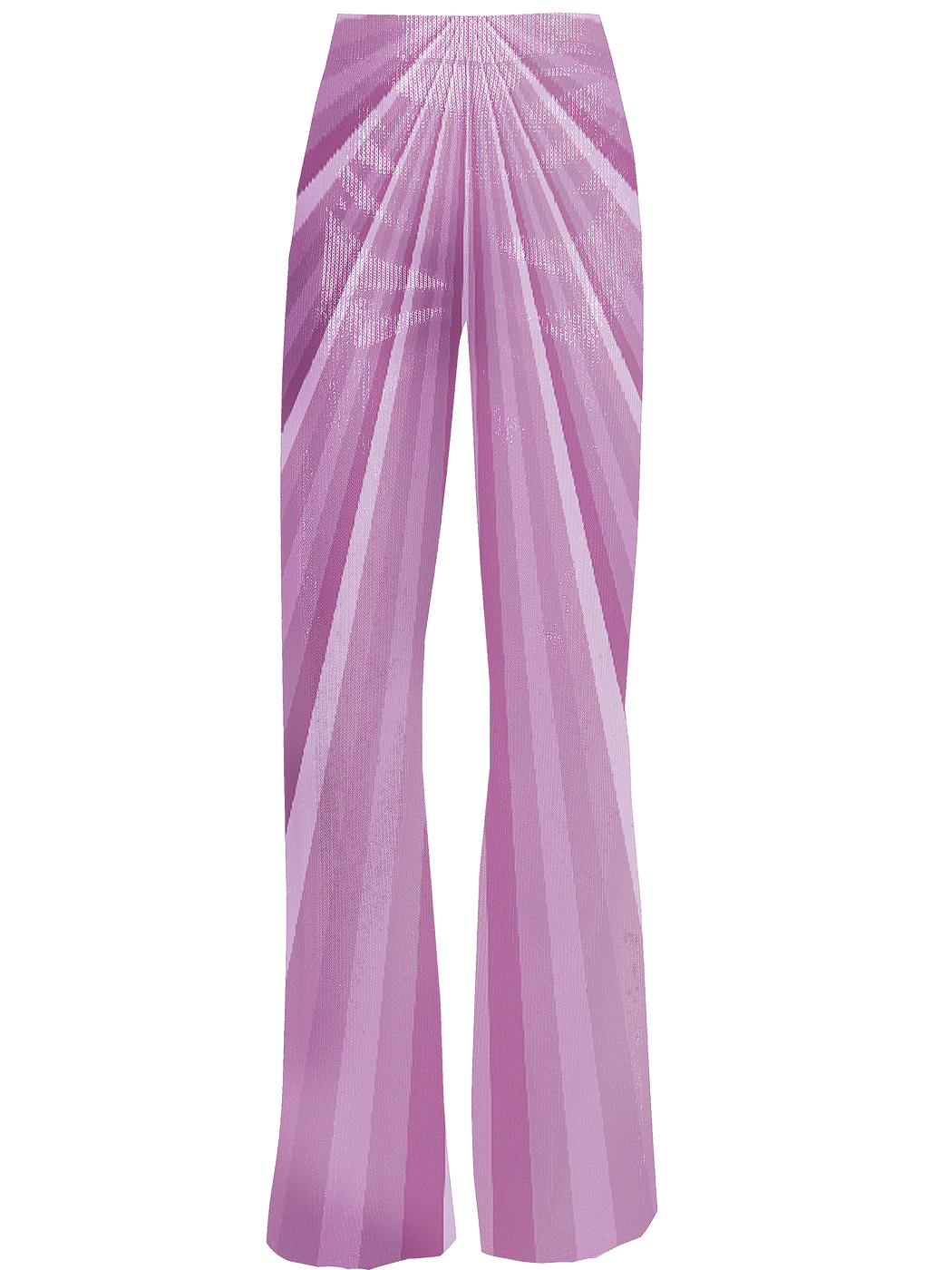 Pink sequin trouser with array of sunray stripes pattern