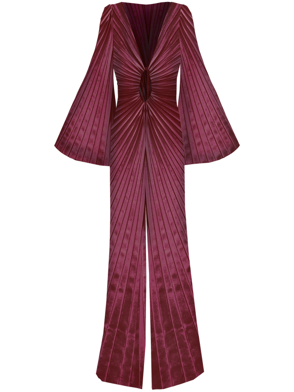 Red velvet pleated dress