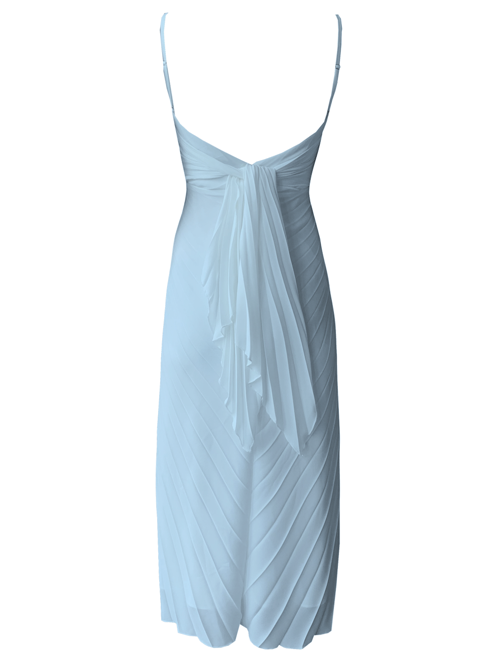 Georgia Hardinge Blue Empire Dress bow back pleated midi strappy wedding guest tie bustier