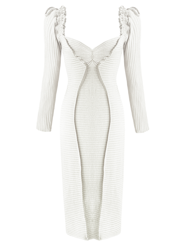 Georgia Hardinge Blaze Dress Ivory jersey rib bodycon fitted midi long sleeve white