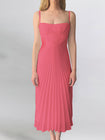 Georgia Hardinge Pink Empire Dress bow back pleated midi strappy wedding guest tie bustier
