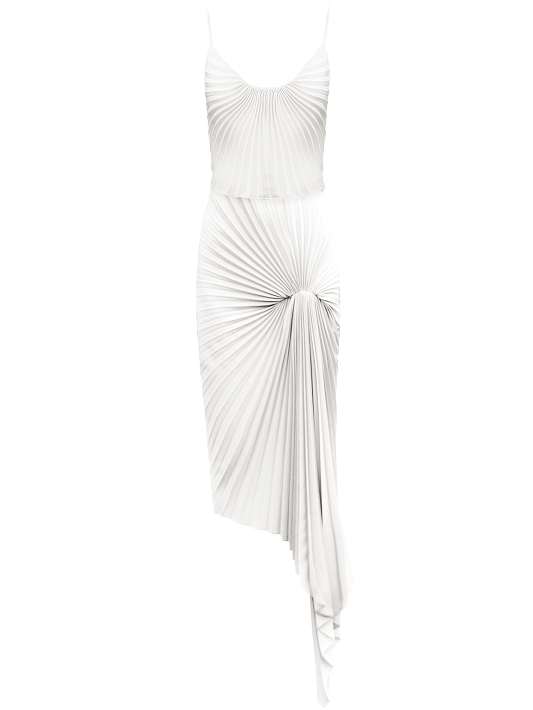 Georgia Hardinge Dazed Dress Ivory cocktailsustainable georgette pleated recycled asymmetric strappy midi white bridal wedding guest bride
