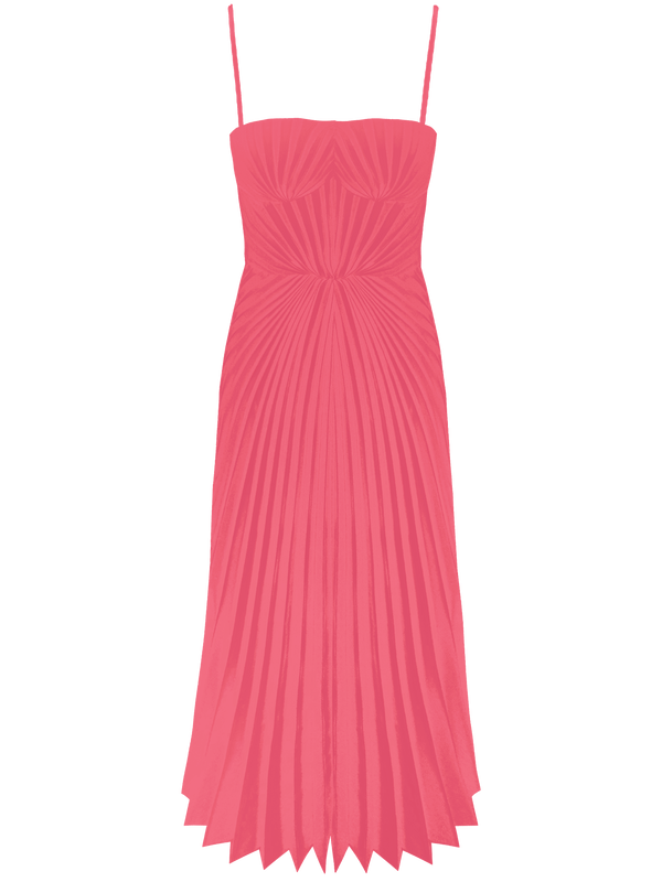 Georgia Hardinge Pink Empire Dress bow back pleated midi strappy wedding guest tie bustier