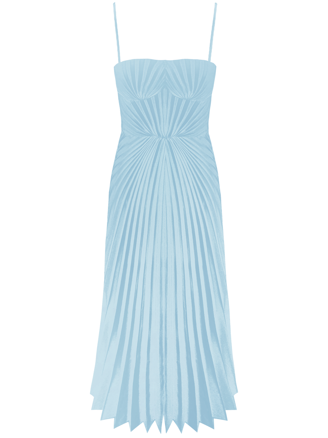 Georgia Hardinge Blue Empire Dress bow back pleated midi strappy wedding guest tie bustier