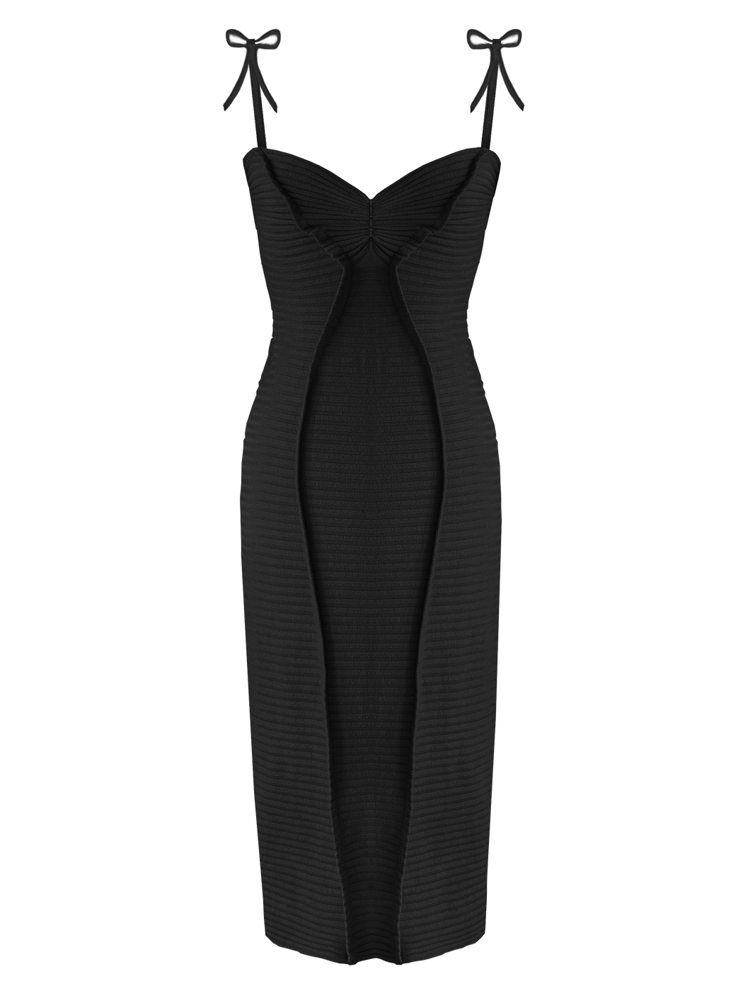 Georgia Hardinge Gaia Dress Black midi bodycon fitted tie bow strappy viscose jersey rib