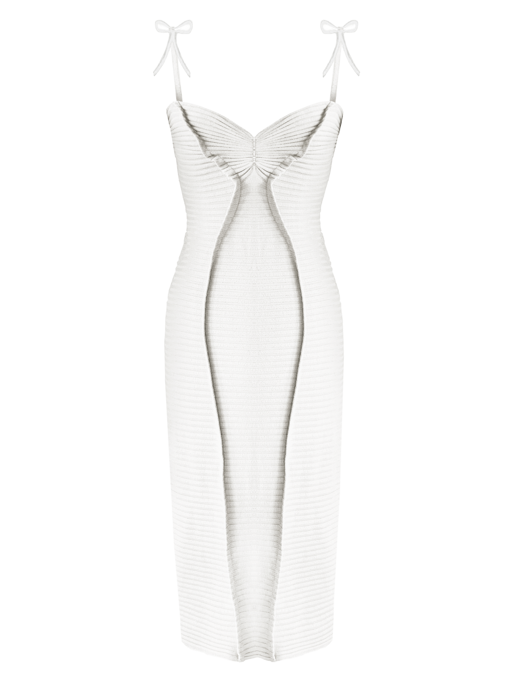 Georgia Hardinge Gaia Dress Ivory midi bodycon fitted tie bow strappy viscose jersey rib