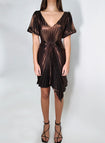 Georgia Hardinge metallic mini dress asymmetric v-neck puff sleeve pleated gathered party