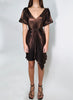 Georgia Hardinge metallic mini dress asymmetric v-neck puff sleeve pleated gathered party