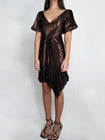 Georgia Hardinge metallic mini dress asymmetric v-neck puff sleeve pleated gathered party