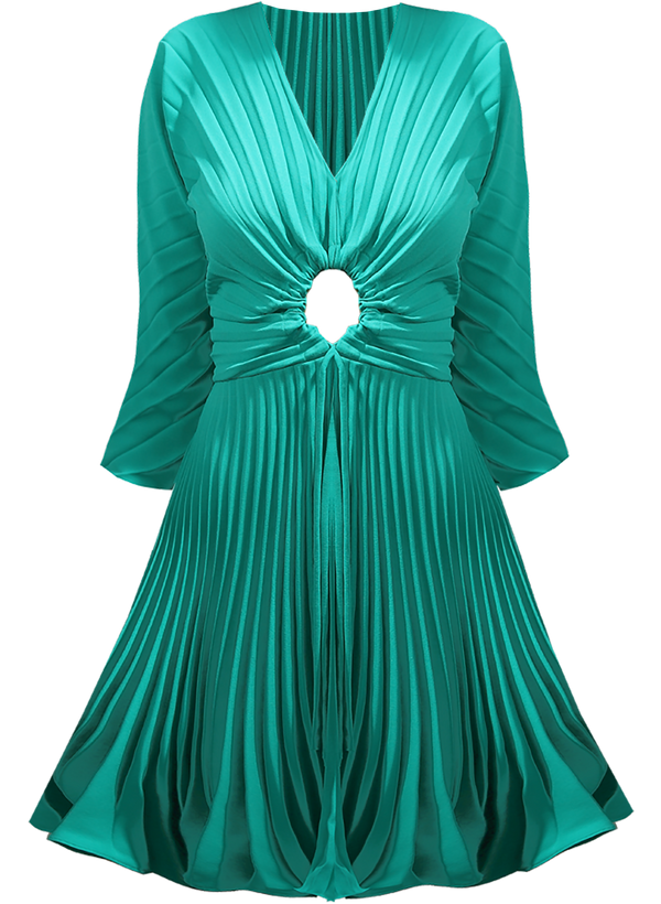 Georgia Hardinge teal green mint mini dress skater style illustion pleated keyhole