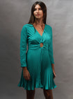 Georgia Hardinge teal green mint mini dress skater style illustion pleated keyhole