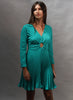 Georgia Hardinge teal green mint mini dress skater style illustion pleated keyhole
