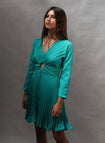 Georgia Hardinge teal green mint mini dress skater style illustion pleated keyhole