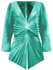 Georgia Hardinge pleated top long sleeves illusion mint green satin plunge neck