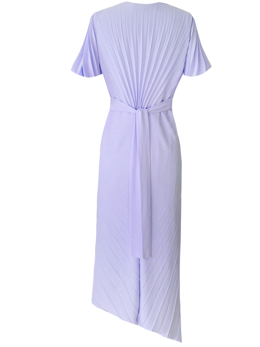 Georgia Hardinge Lilac Luna Dress midi length flutter sleeve pleated gathered v-neck wedding guest tie up bow asymmetric purple