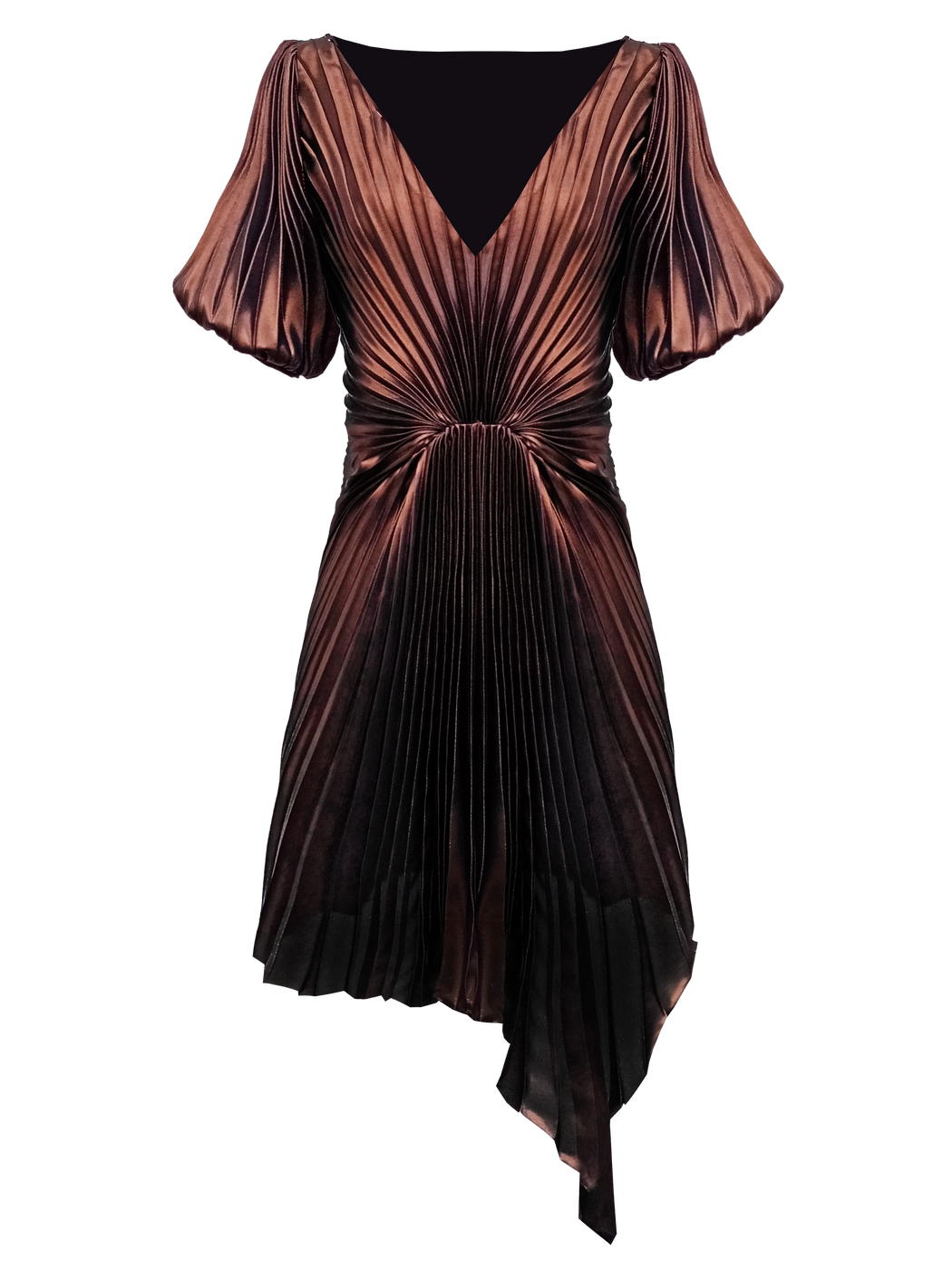 Georgia Hardinge metallic mini dress asymmetric v-neck puff sleeve pleated gathered party