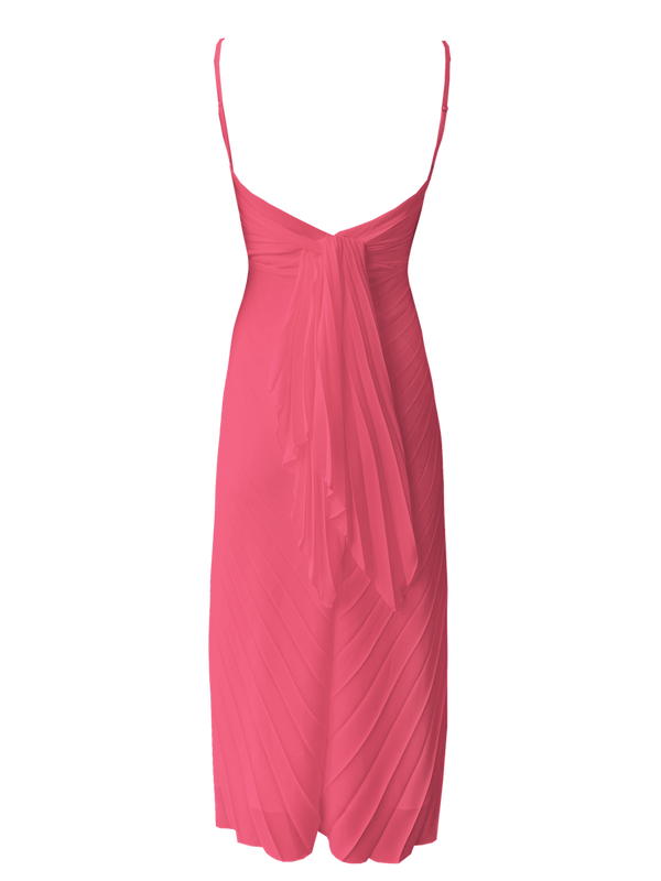 Georgia Hardinge Pink Empire Dress bow back pleated midi strappy wedding guest tie bustier