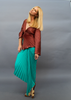 Georgia Hardinge rust pleated top long sleeves satin batwing plunge neckline