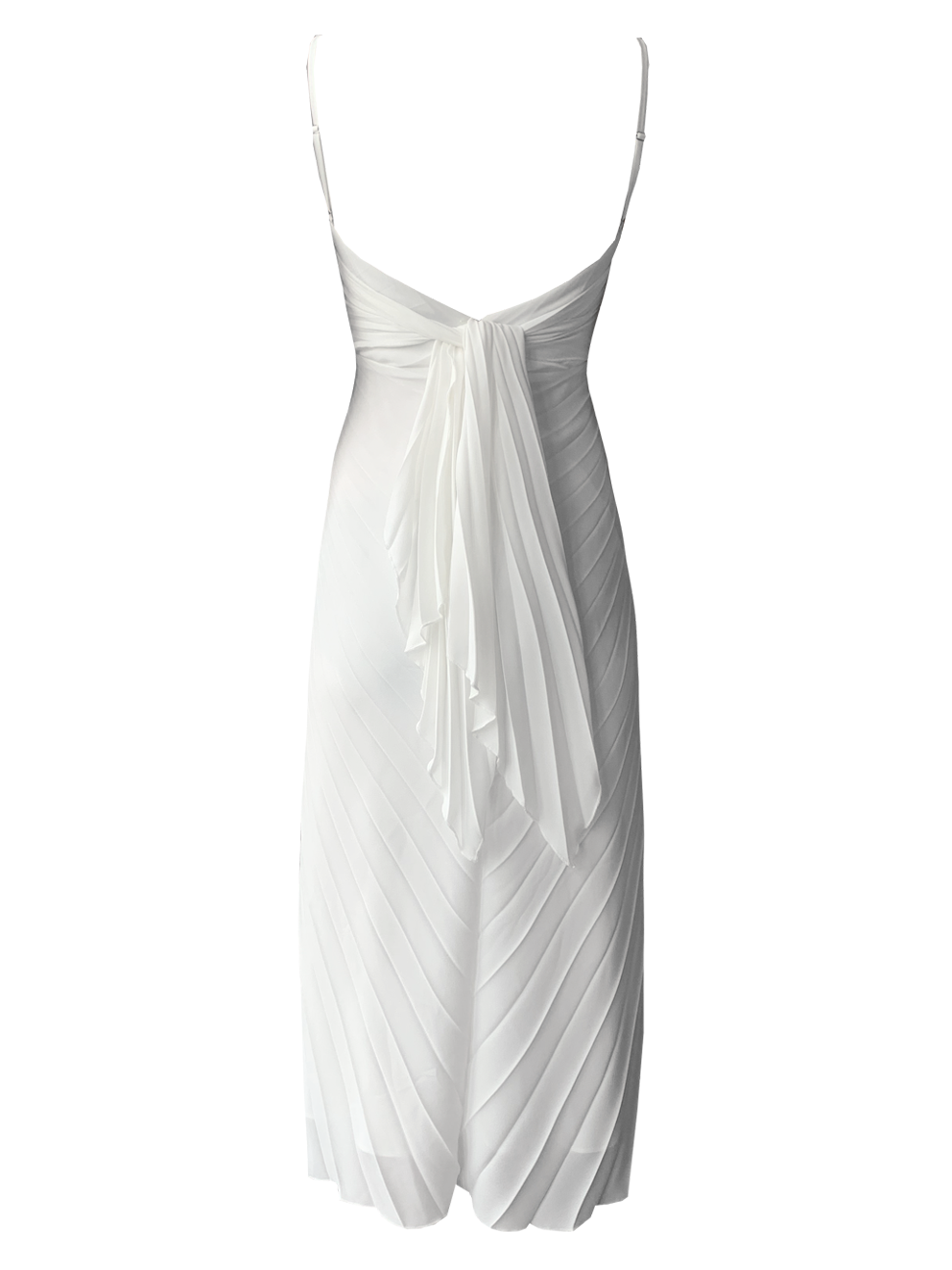 Georgia Hardinge Ivory Empire Dress bow back pleated midi strappy wedding guest tie bustier