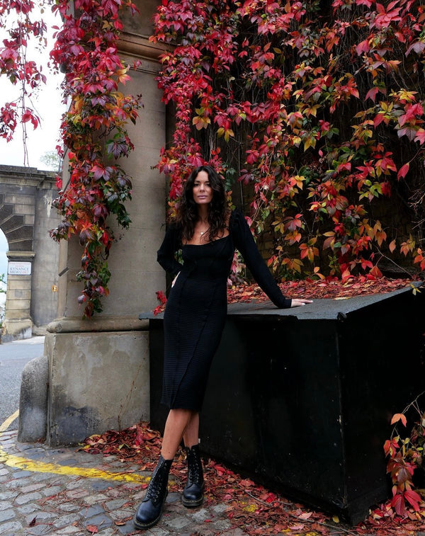 Georgia Hardinge black jersey rib midi dress Blaze long sleeve fitted hedvig opshaug
